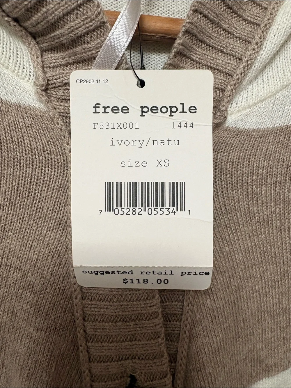 Free People Cream Tan Striped Button Cardigan Size XS NWT New